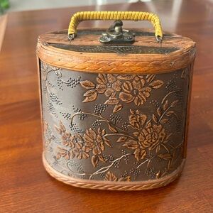 Vintage‎ antique bamboo wood mini purse vanity clutch case